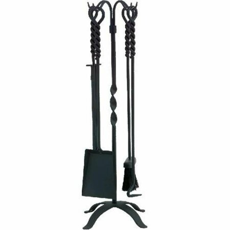 DAGAN Twist Design Wrought Iron Fireplace Tool Set, Black - 5 Piece 5817